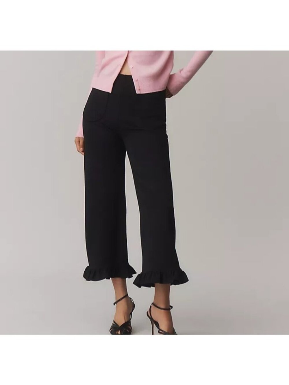 Anthropologie Maeve Colette Ruffle Hem Wide Leg Pants Black Feminine Womens 27